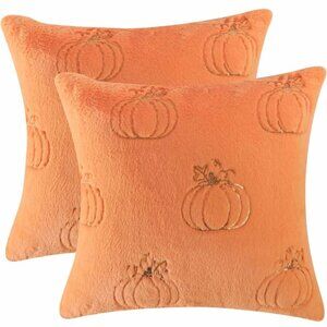 Throw Pillow Case Halloween/Thanksgiving/Fall Design Flush Orange Pumpkin 2 Set
